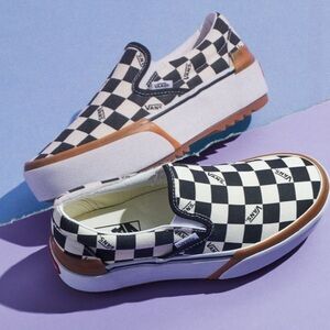 VANS Era Stacked Checkerboard Platform Slip On Shoes